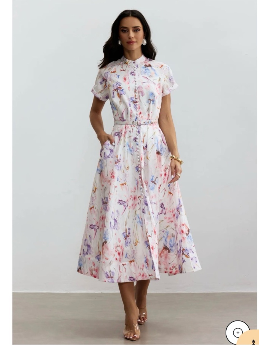 Floral Print Button-Front Midi Dress 🤍